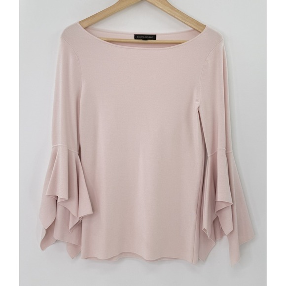 Banana Republic Baby Pink Knit Flare Sleeve‎ Boatneck Pullover Sweater Size M - Picture 1 of 12